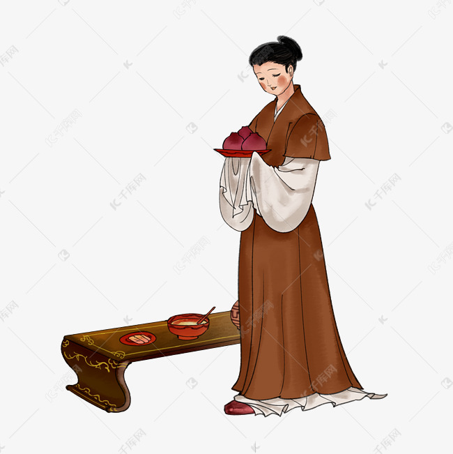古代端着食物的婢女