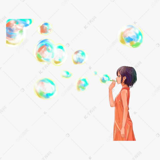 夏至夏天女孩吹泡泡