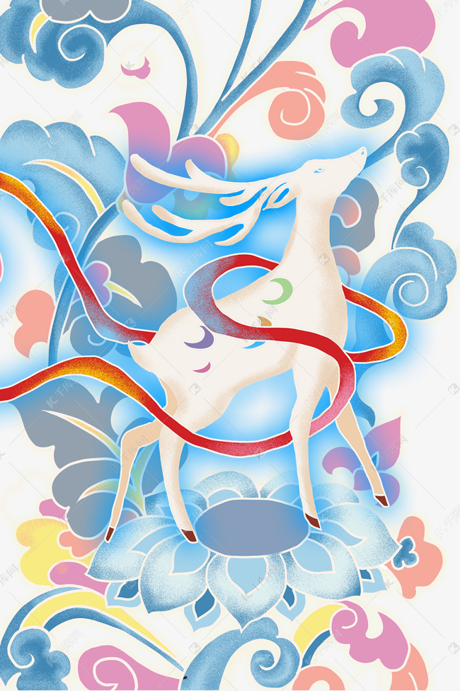 中国风敦煌九色鹿国潮纹样图案花