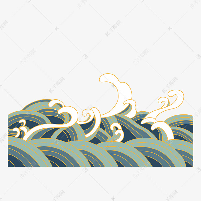 线描风海浪浪花