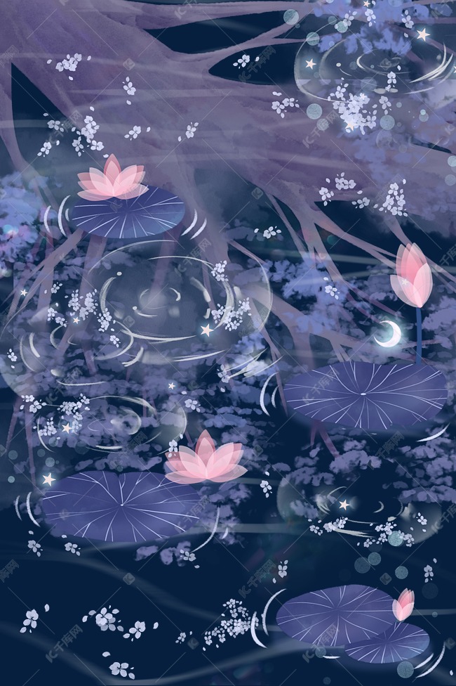 梦幻倒影水面荷花