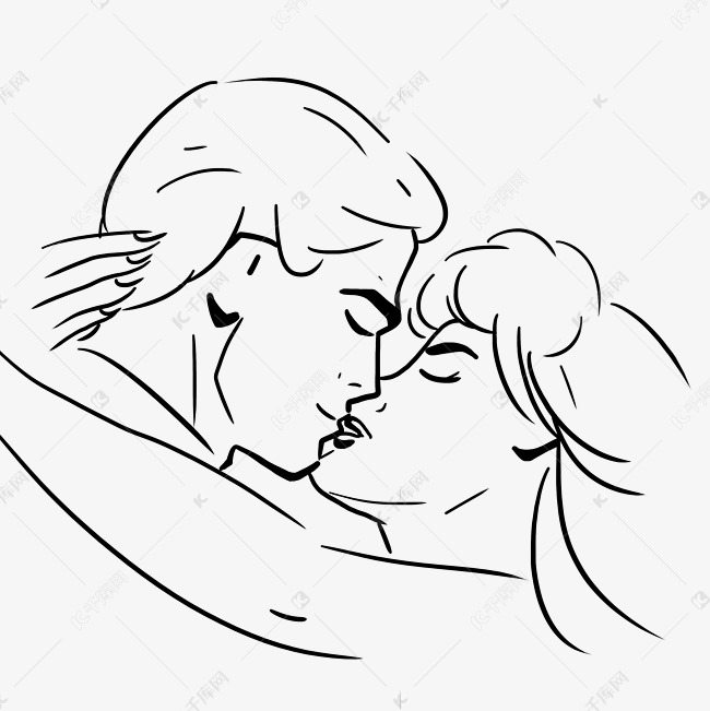 线描接吻情侣