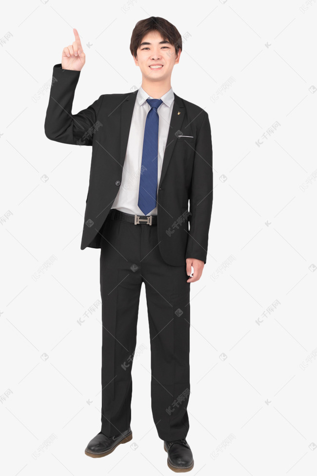 商务人物西服男孩办公室手指天