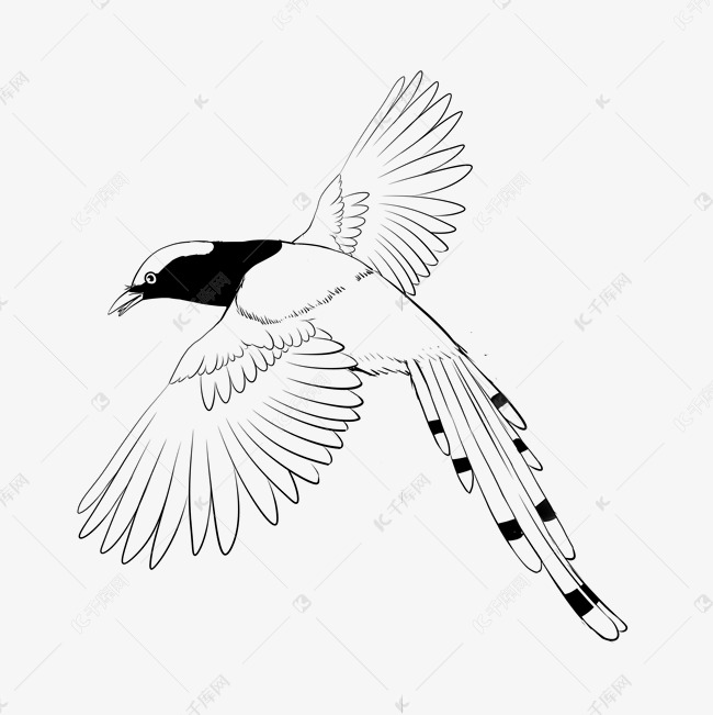 七夕鹊桥线描喜鹊素材图片免费下载-千库网