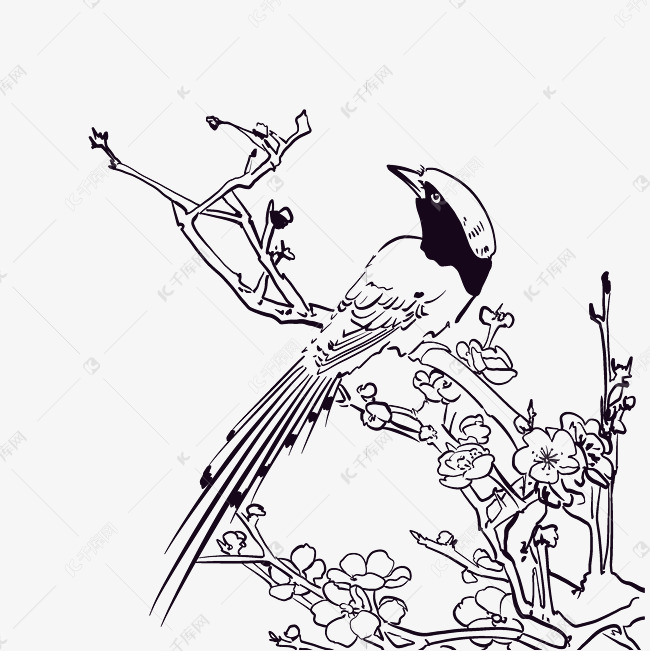 七夕线描喜鹊