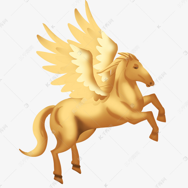 金色翅膀飞马素材图片免费下载 高清卡通手绘psd 千库网 图片编号