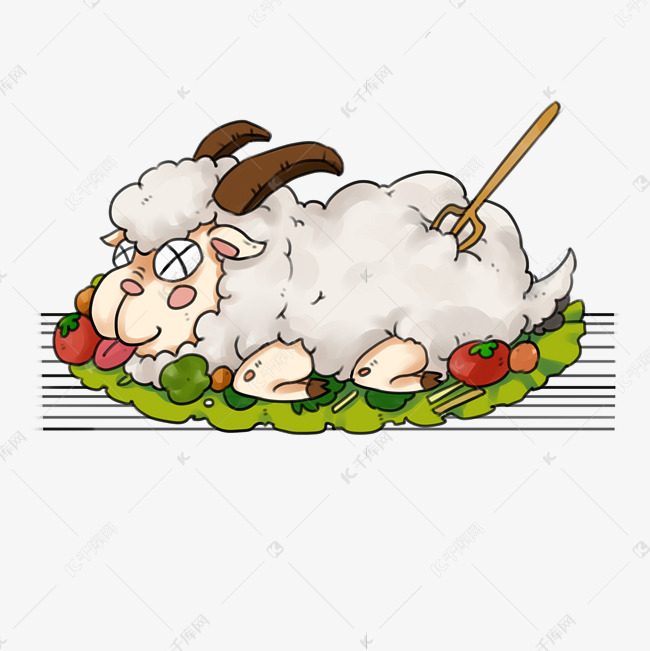 手绘画坐着的烤全羊图片