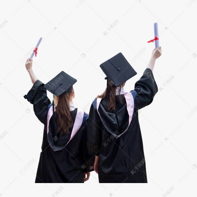 学生背影举起毕业证书拍照留念学士服素材图片免费下载