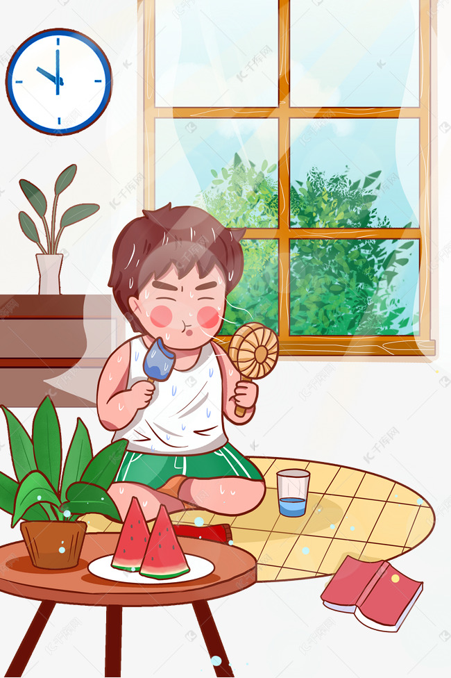 三伏天入伏男孩居家吃雪糕