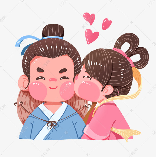 q版七夕情人节古风牛郎织女接吻