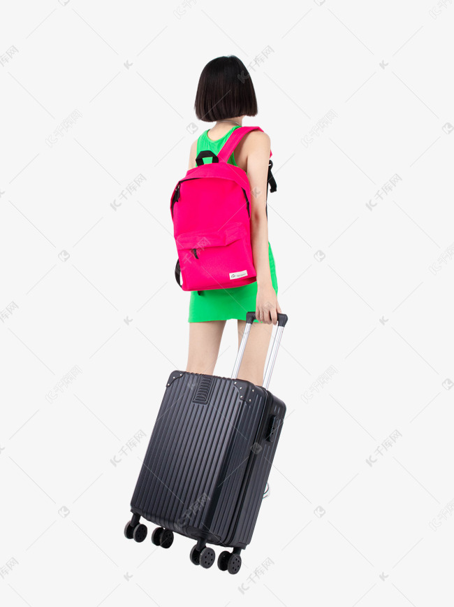 女孩拉行李箱背影