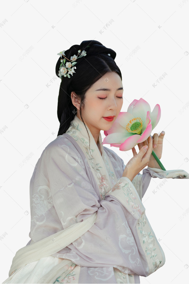 汉服美女拿荷花