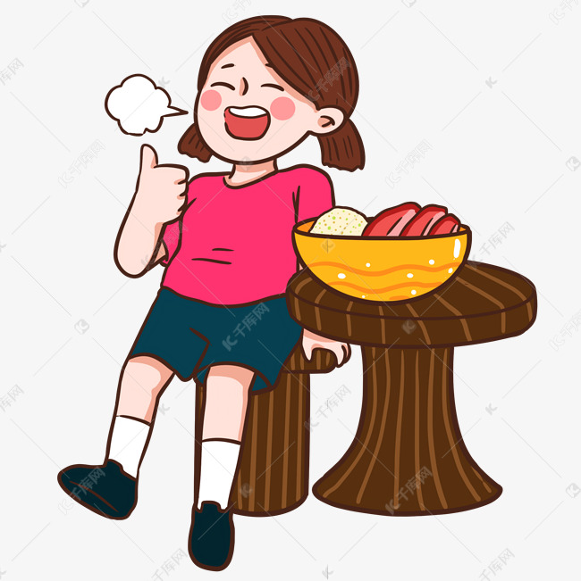 吃美味美食点赞的女孩