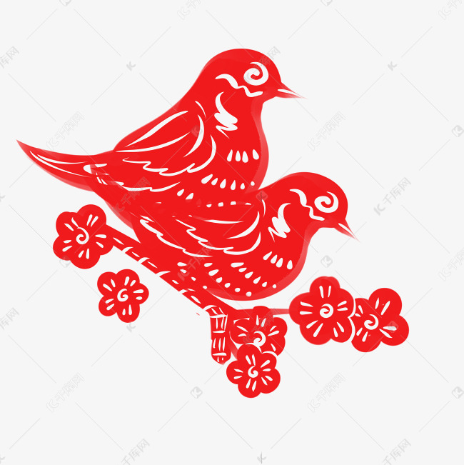 比翼双飞喜鹊登梅剪纸