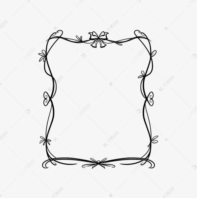 线描蝴蝶结爱心藤曼相框边框