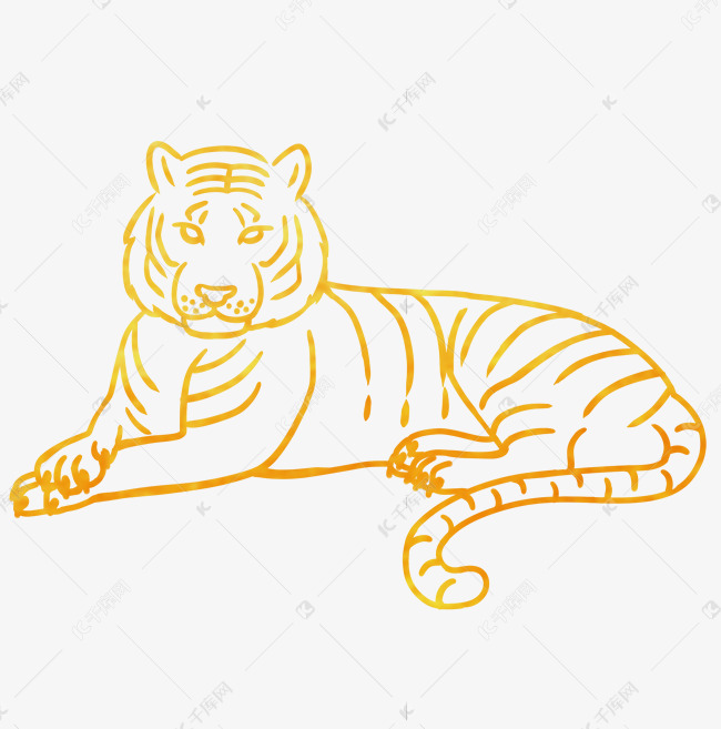 烫金金色线描卧虎虎年