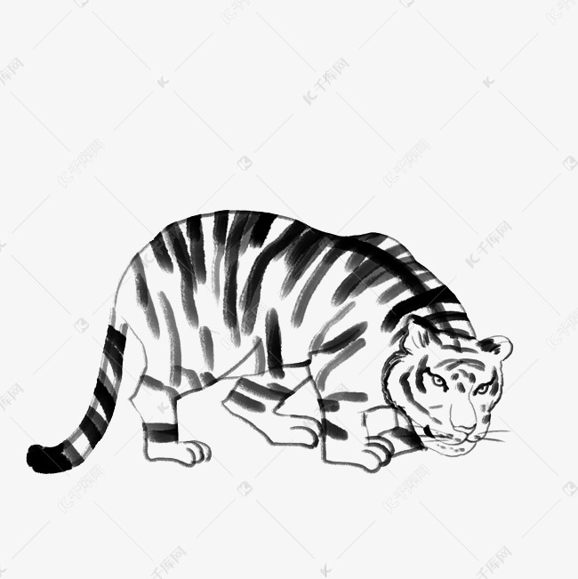 线描老虎猛虎下山