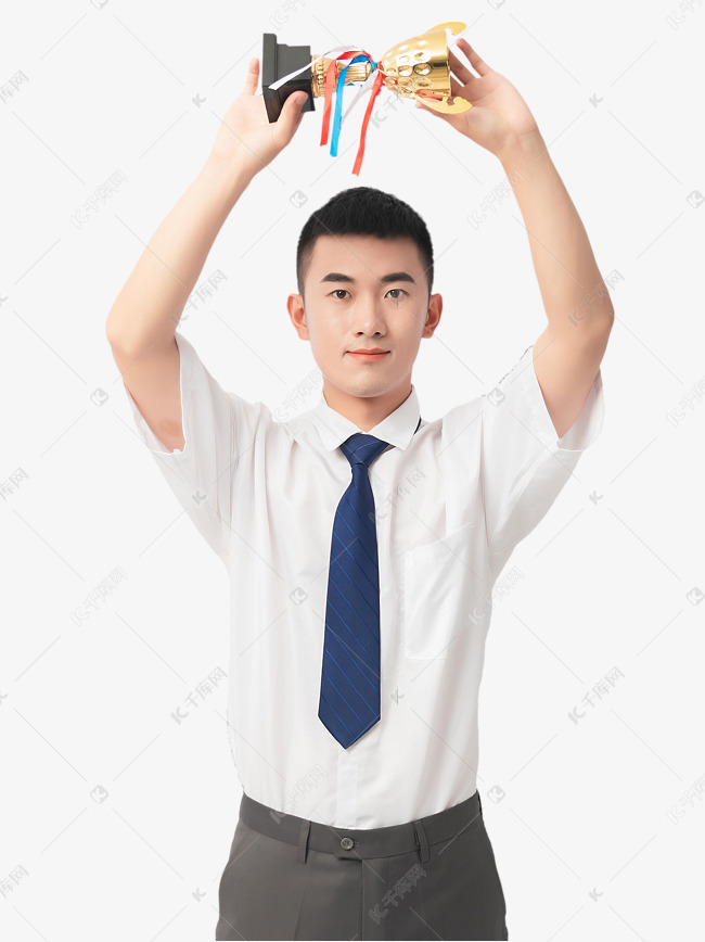 商务精英人物手举奖杯素材图片免费下载-千库网