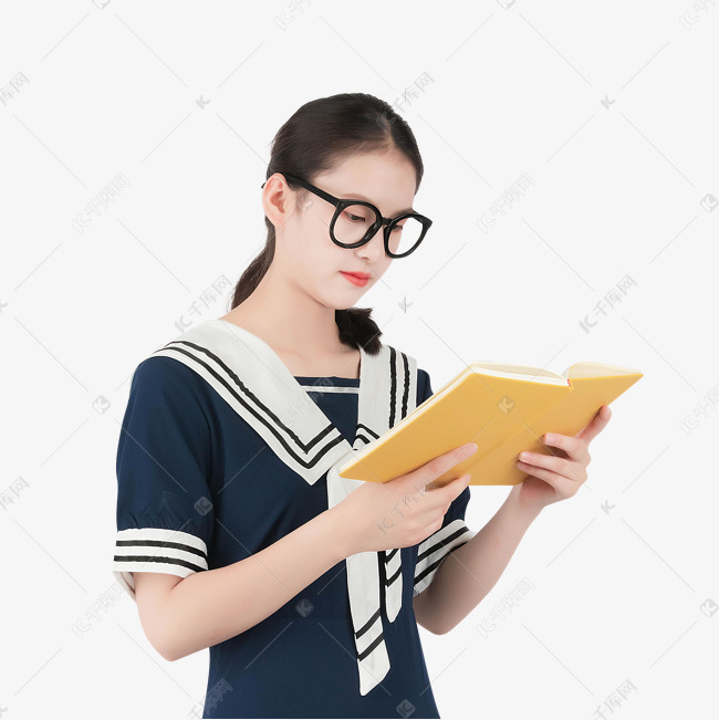 看书学习的戴眼镜女孩