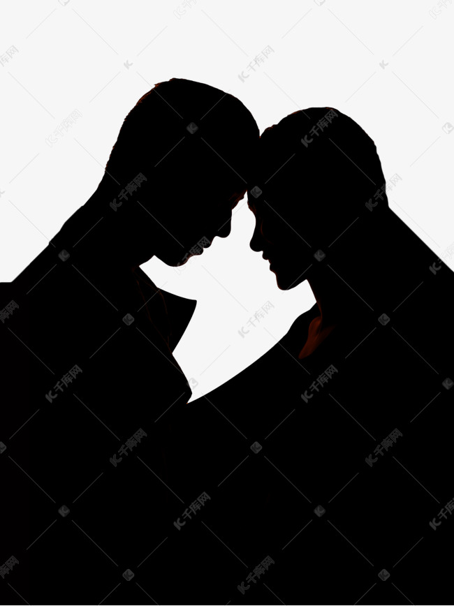 剪影一对情侣头碰头