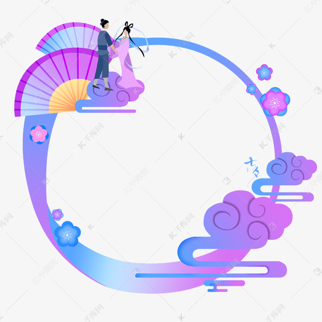 七夕情人节蓝紫色情侣头像框