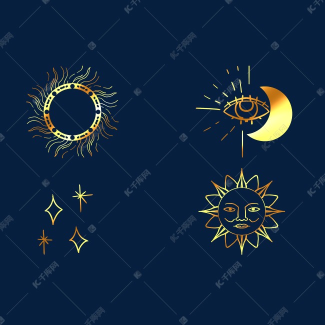 太阳星月图腾素材图片免费下载 高清装饰图案psd 千库网 图片编号