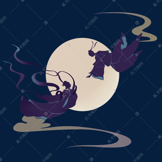 七夕牛郎织女剪影飞天海报素材