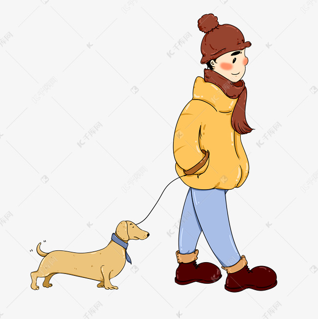 牵狗遛狗男孩