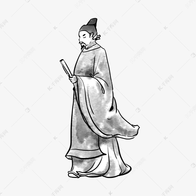 国风诗人文人古代人黑白线描