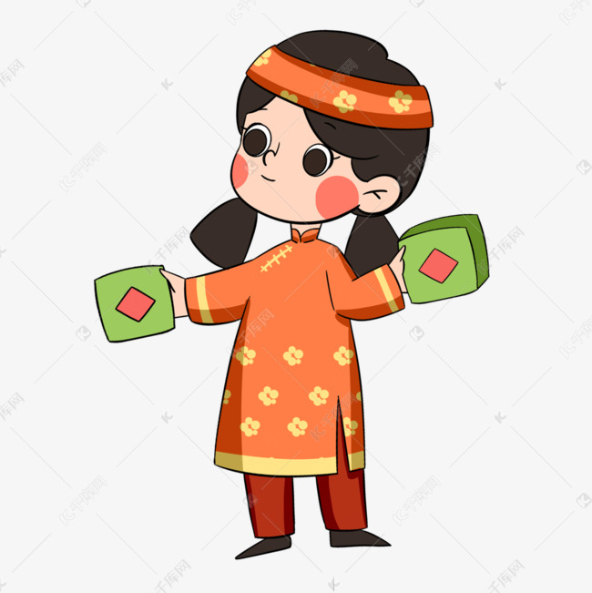 越南春节手拿礼物的黄衣女孩