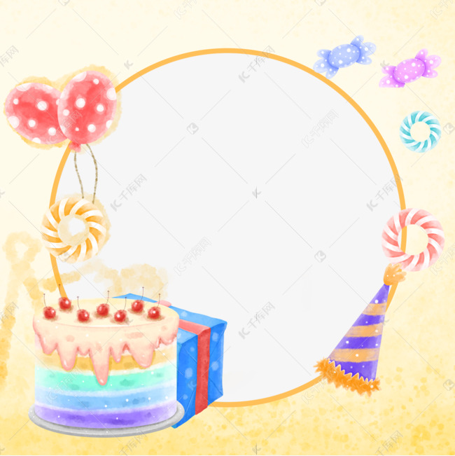 卡通生日快乐facebook黄色水彩边框