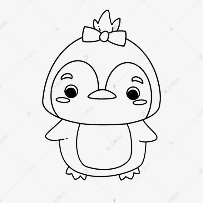 小辫企鹅剪贴画黑白