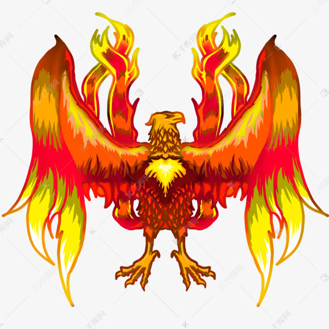 蹲姿翅膀微张火焰不死鸟剪贴画