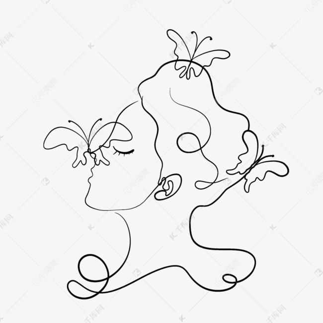 抽象线条画蝴蝶人物女士画像