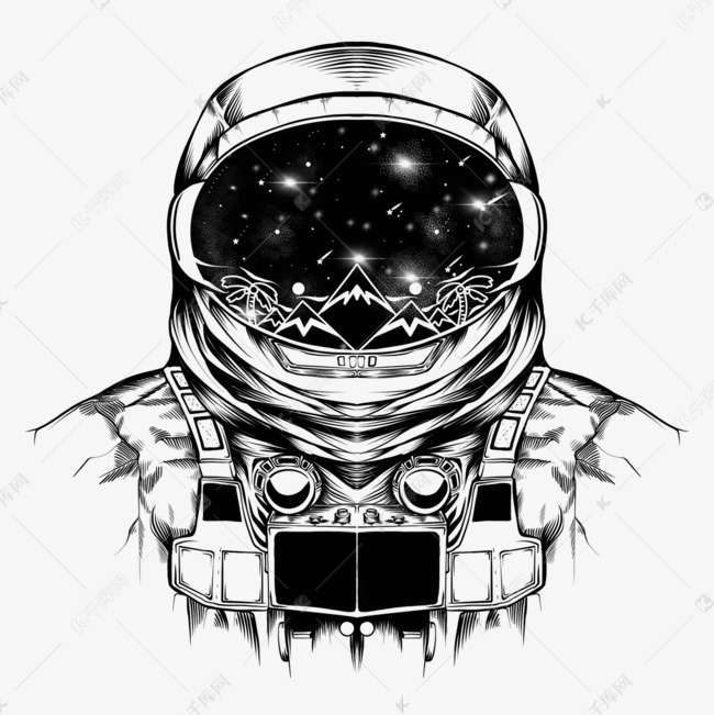 太空宇航员黑白