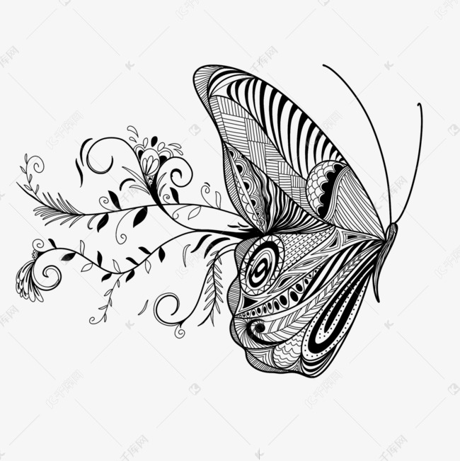 飞舞装饰蝴蝶线稿剪贴画