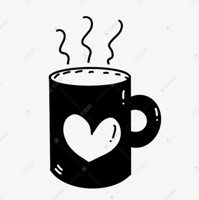 黑白涂鸦心形图案茶杯