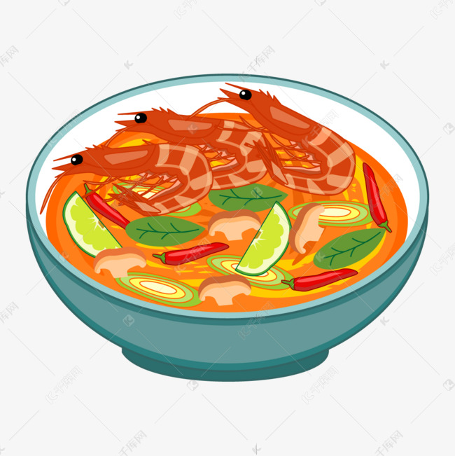 蓝色碗装的泰国冬阴功