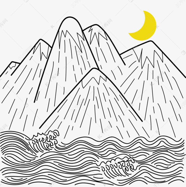线条山海星辰月亮素材2021-08-18发布,千库图片素材
