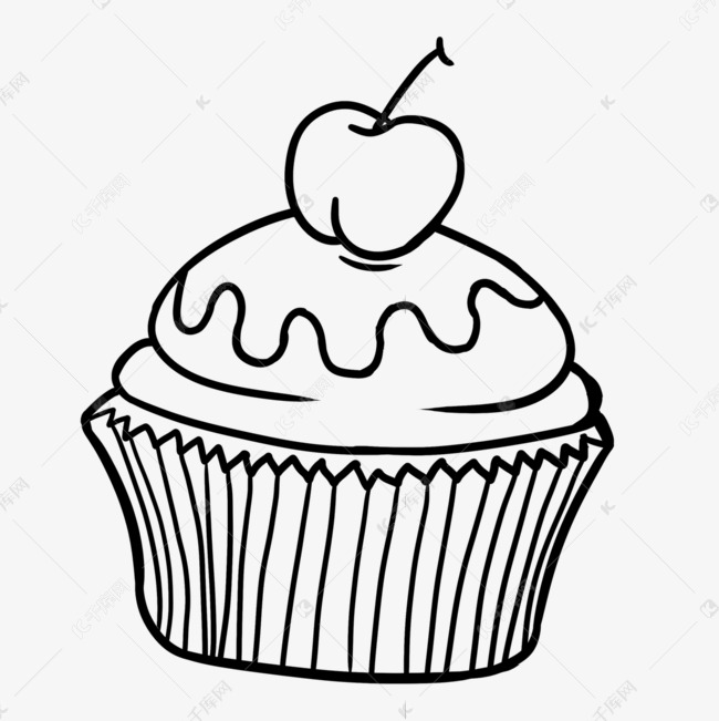 黑色线稿生日快乐生日水果蛋糕
