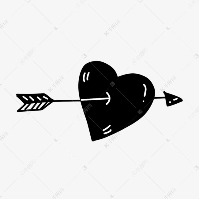 黑白涂鸦穿过爱心的弓箭