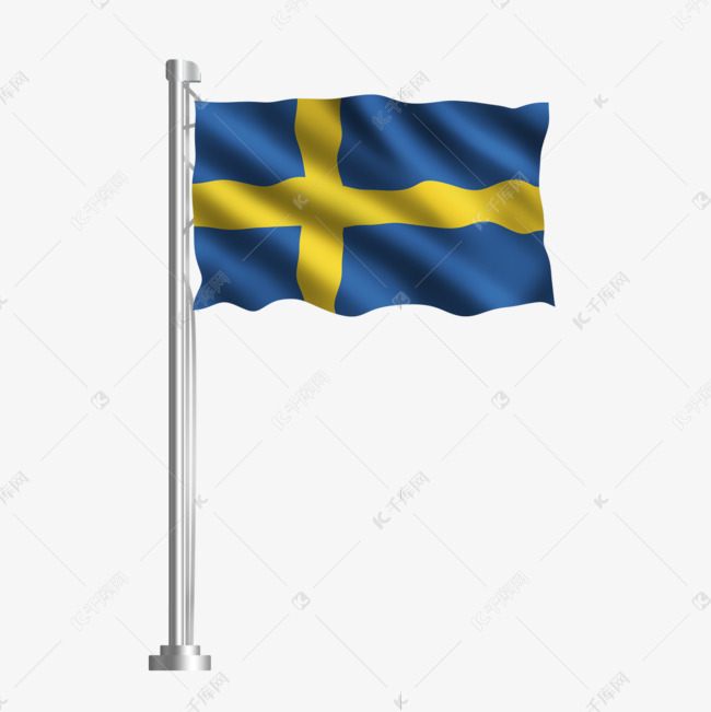 旗杆上的蓝底黄十字国旗