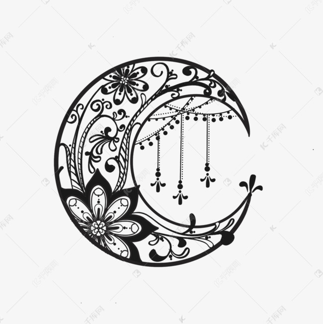 神秘月亮华丽花纹素材图片免费下载-千库网