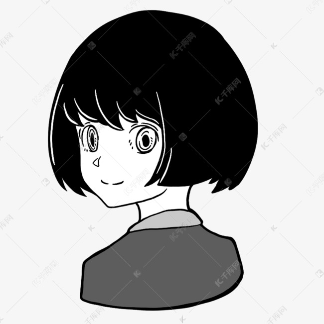 转过头的短发女孩无色人物头像