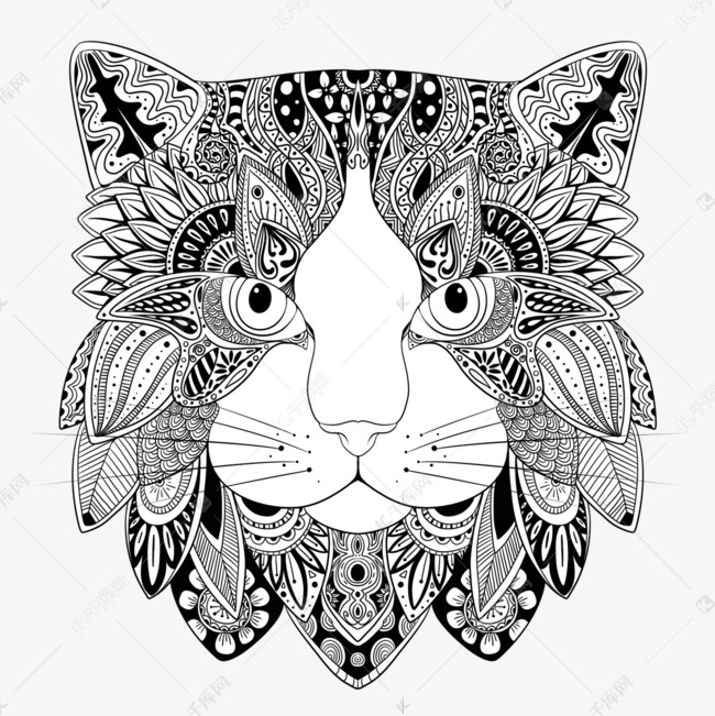黑白猫咪抽象禅绕画