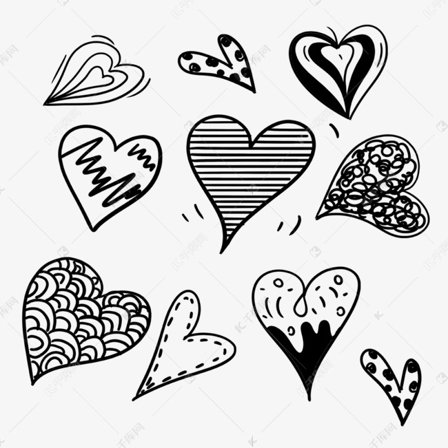 创意黑线条爱心涂鸦画