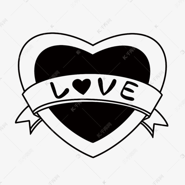 带字母的黑白涂鸦爱心