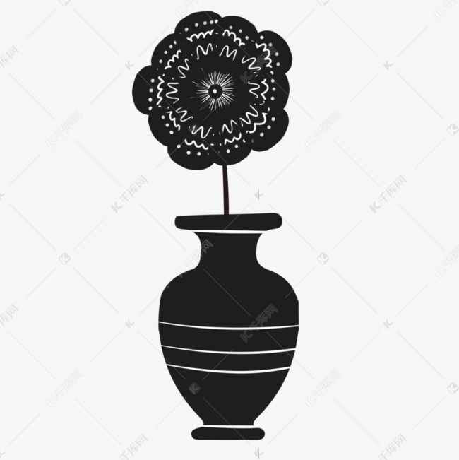 卡通黑白花瓶剪影插画