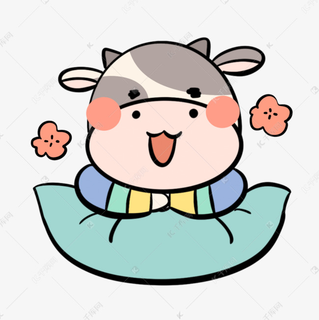 趴在枕头上的开心奶牛