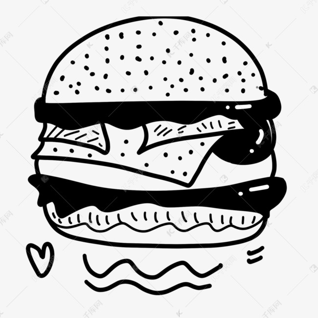 美味手绘汉堡创意黑白单色涂鸦素材图片免费下载-千库网